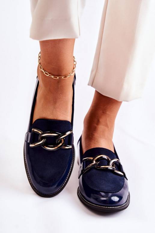 Classic Moccasins With Chain Laura Messi 2531 Navy Classic Moccasins With Chain Laura Messi 2531 Navy