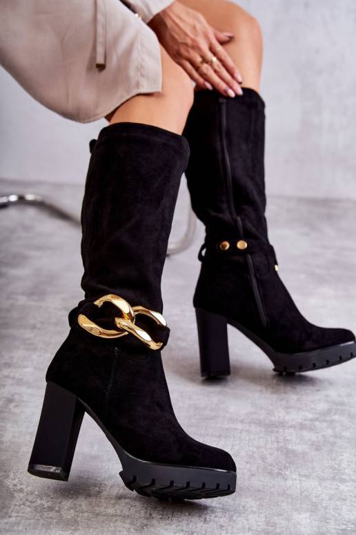 Suede Boots With Detachable Chain Black Jackson