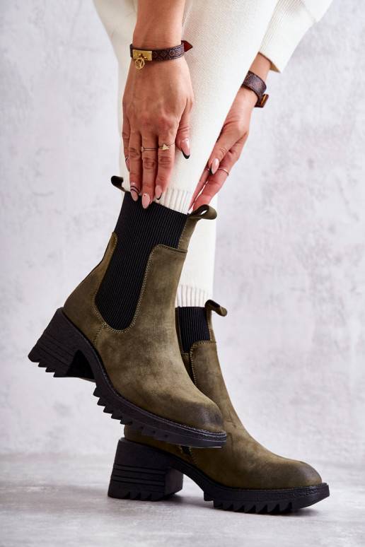 Women's Warm Boots On Heel Green Abella