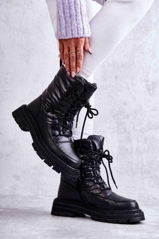 Women's Lace-up Snow Boots GOE KK2N4017 Black