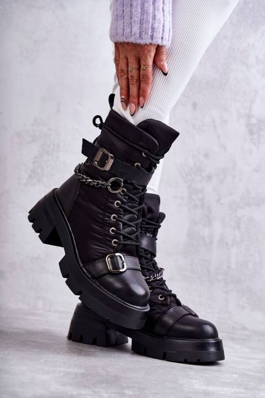 Women's Snow Boots With Chain GOE KK2N4018 Black