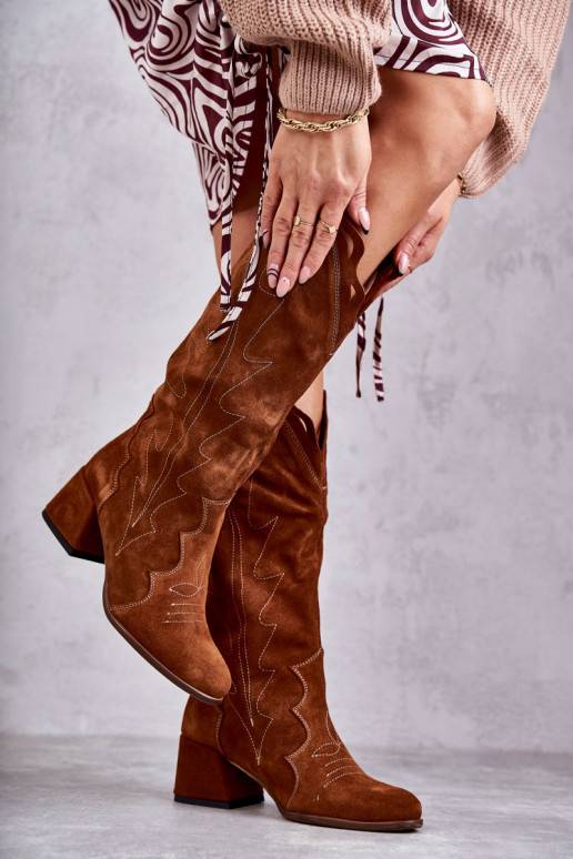 Suede Knee-High Boots Brown Andreia 