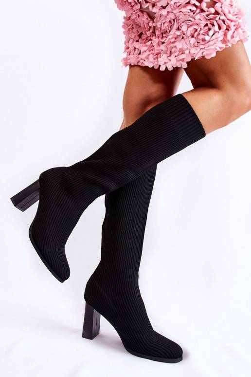 Fashionable Ribbed Heel Boots Black Carros 
