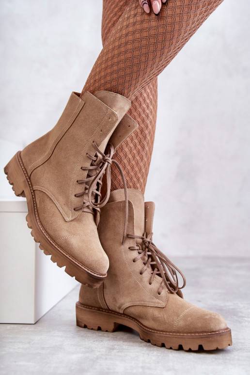 Suede boots with a zipper Nicole 2754 Beige