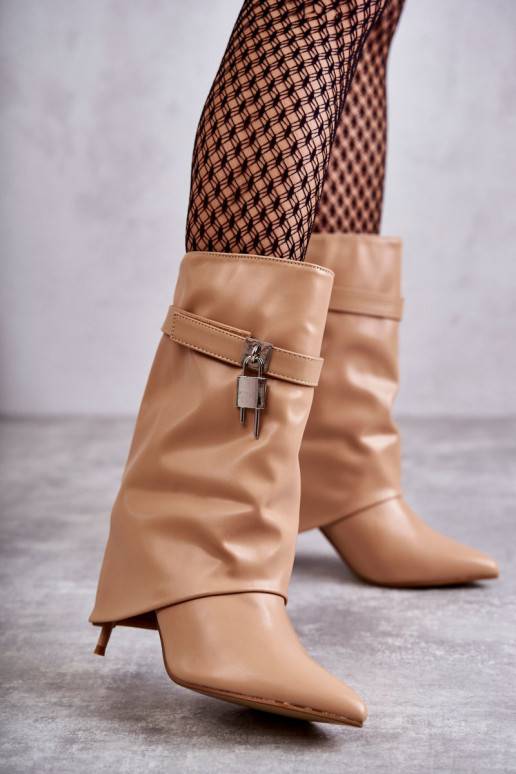 Leather Slip-On Boots On A High Heel beige Steffi 