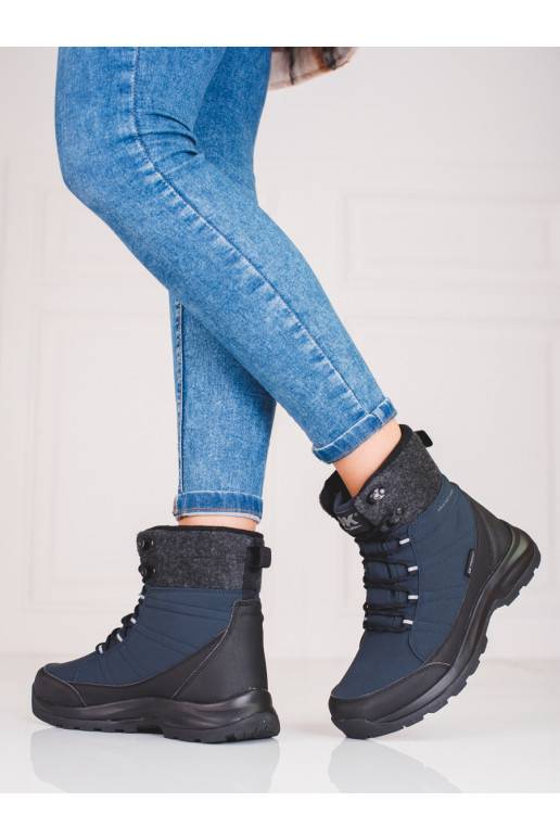 with laces Women's snow boots DK blue