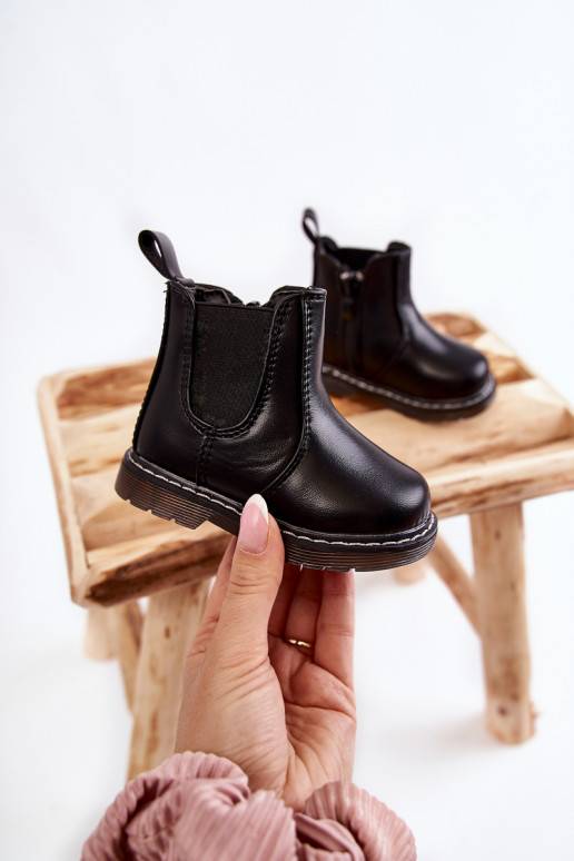 Children's Leather Warm Boots Black Porky
