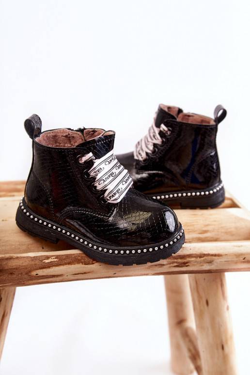 Children's Warm Leather Boots Black Dottie