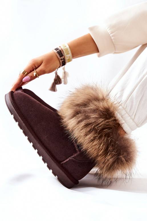 Women's Leather Snow Boots With Eko Fur Brown Alexa