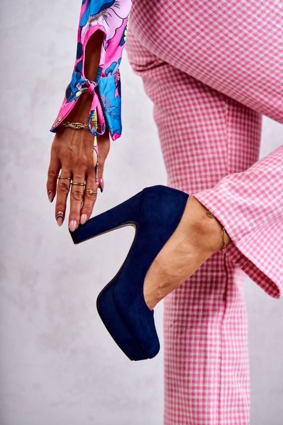 Classic Suede Pumps On Heel Navy Soro