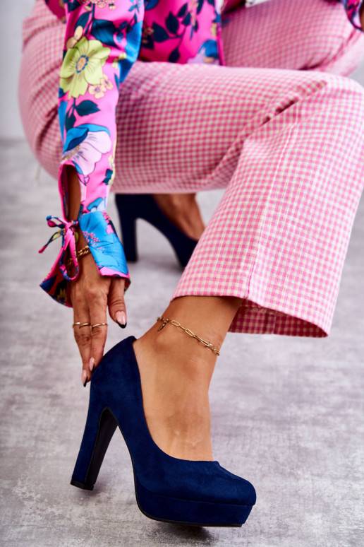 Classic Suede Pumps On Heel Navy Soro Classic Suede Pumps On Heel Navy Soro