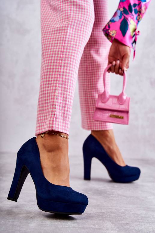 Classic Suede Pumps On Heel Navy Soro Classic Suede Pumps On Heel Navy Soro