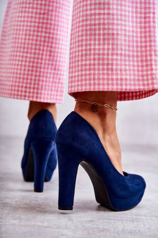 Classic Suede Pumps On Heel Navy Soro Classic Suede Pumps On Heel Navy Soro