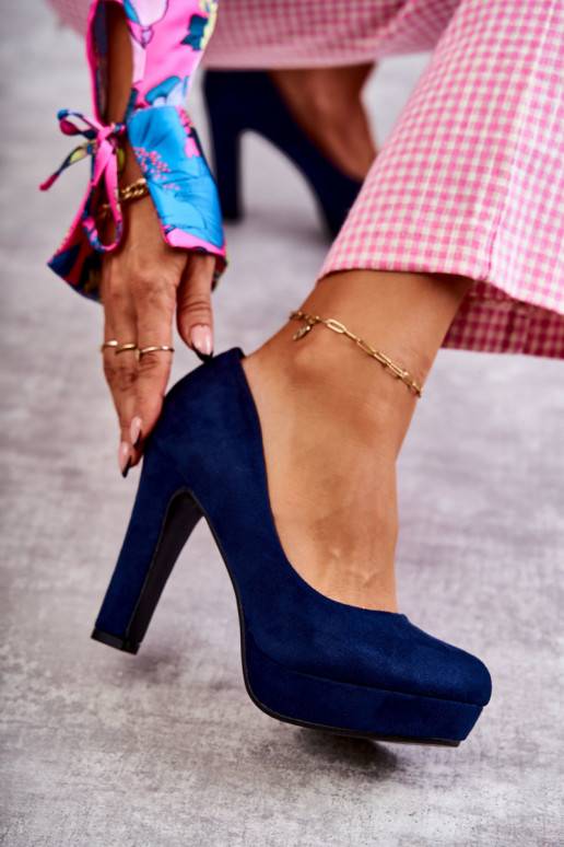 Classic Suede Pumps On Heel Navy Soro Classic Suede Pumps On Heel Navy Soro