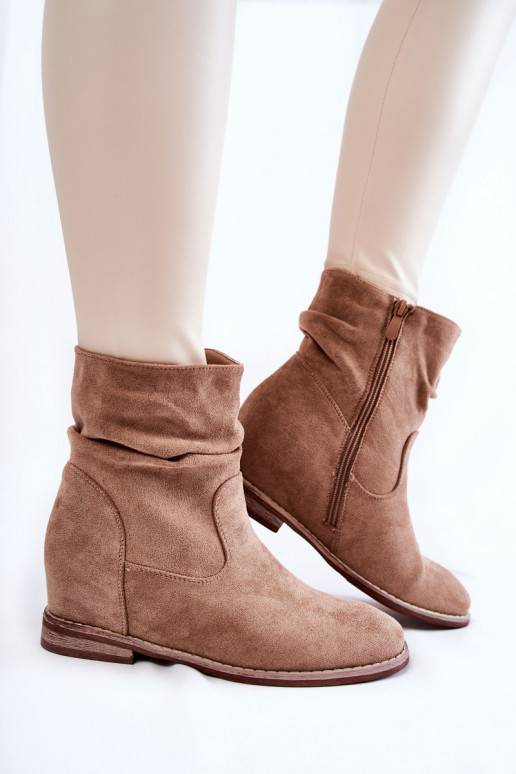 Fashionable Suede Boots On A Hidden Wedge Beige Finney