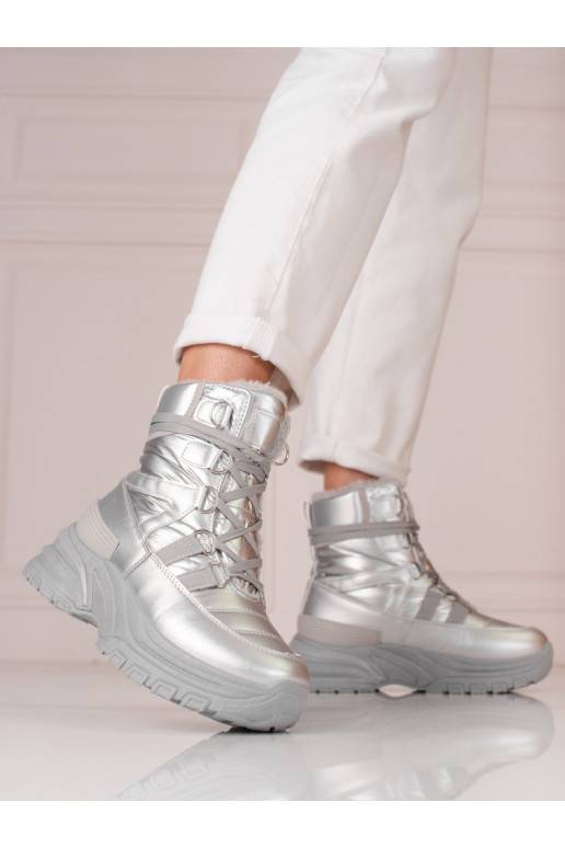 silver color Women's snow boots with fur Potocki