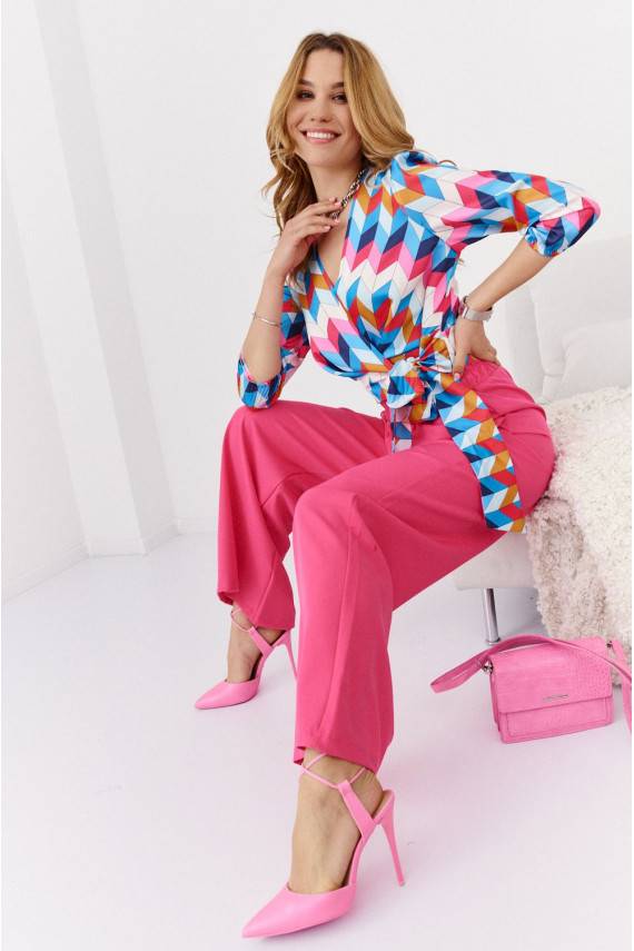 Flared trousers with pockets  bright pink