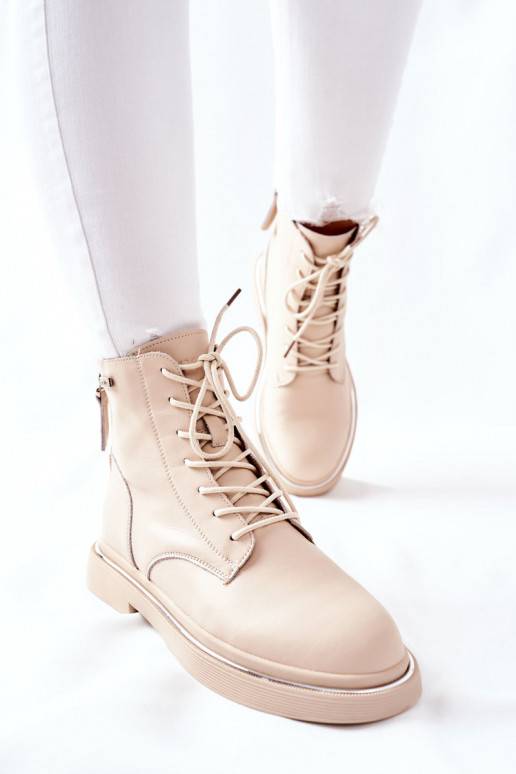 Women's Leather High Boots GOE II2N4015 Beige Women's Leather High Boots GOE II2N4015 Beige