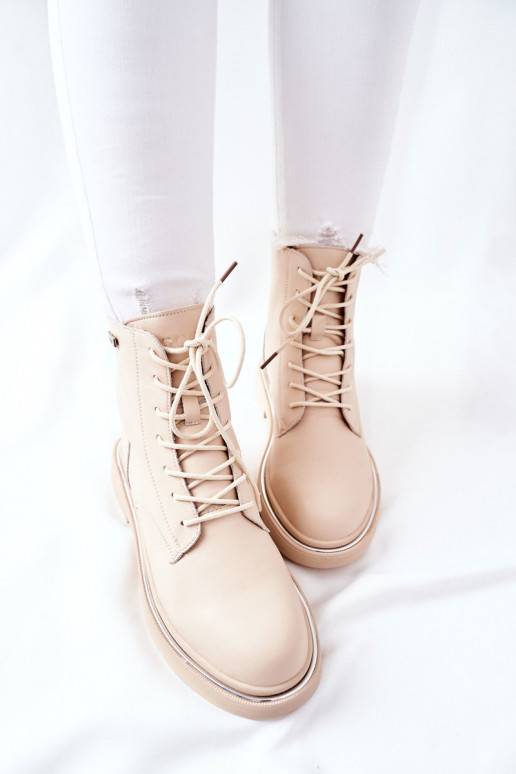 Women's Leather High Boots GOE II2N4015 Beige Women's Leather High Boots GOE II2N4015 Beige