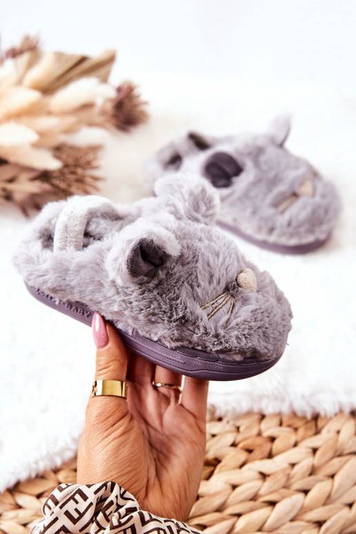 Children's Slippers Cats With Ears Grey Tammy