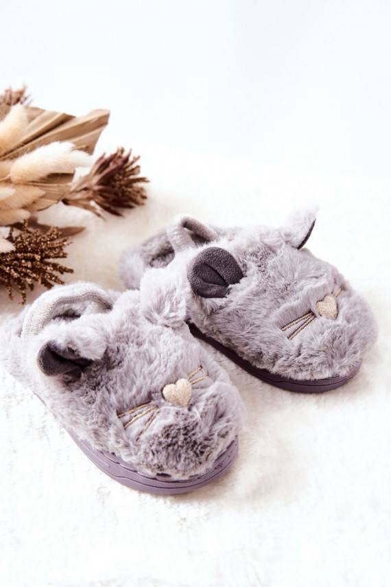 Children's Slippers Cats With Ears Grey Tammy