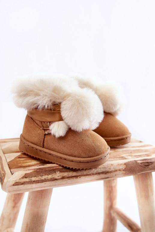Children's Youth Warm Snow Boots Brown and White Roofy