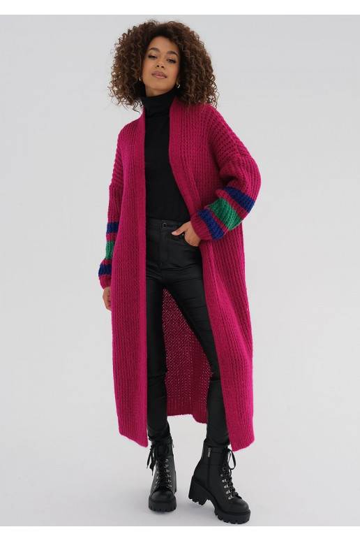 Vind - Long fuchsia pink cardigan in stripes