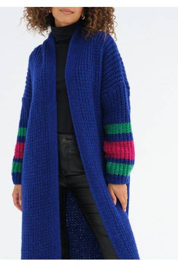 Vind - Long cobalt blue cardigan in stripes 2