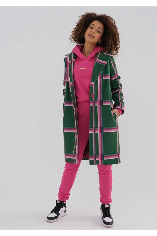 Moris - Green coat with a pink check print