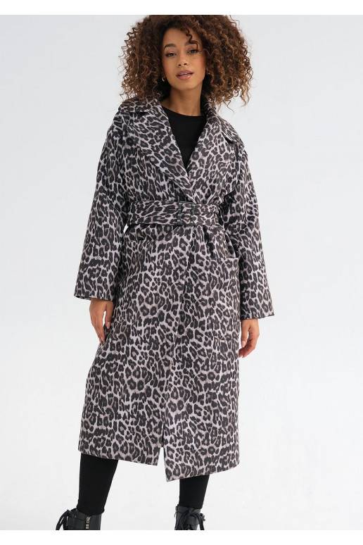 Sage - Grey leopard printed tied coat