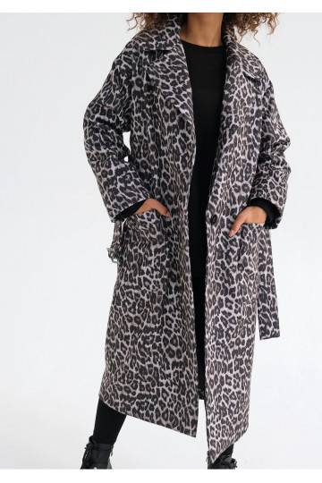 Sage - Grey leopard printed tied coat 2