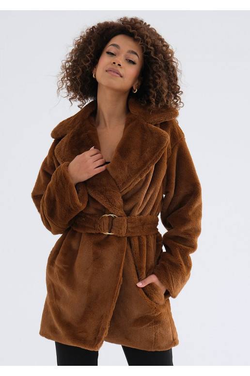 Osha - Caramel brown faux fur coat