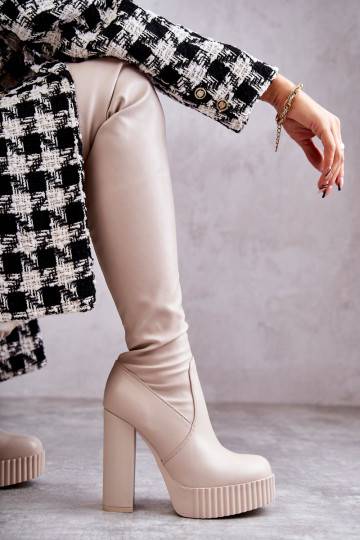 Leather High Boots On Platform Beige Katrina  2