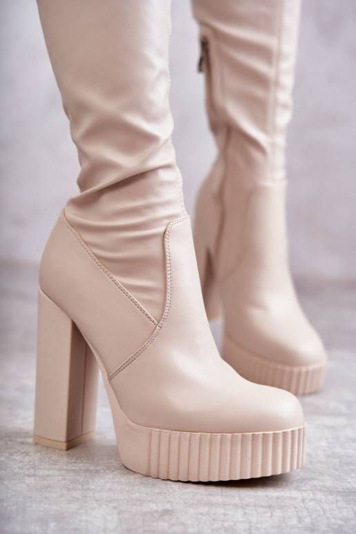 copy of Leather High Boots On Platform Beige Katrina