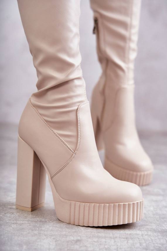 Leather High Boots On Platform Beige Katrina 