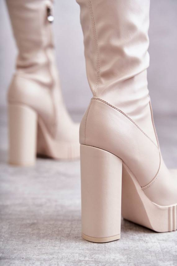 Leather High Boots On Platform Beige Katrina 