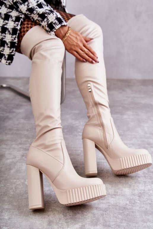 copy of Leather High Boots On Platform Beige Katrina