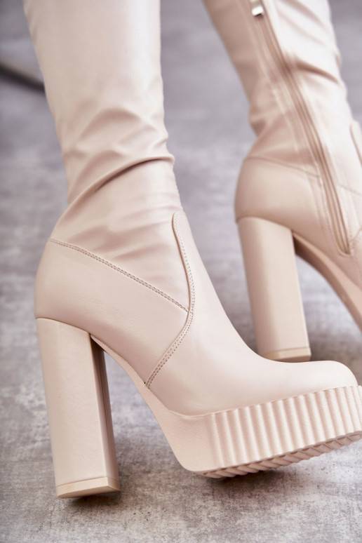 Leather High Boots On Platform Beige Katrina  Leather High Boots On Platform Beige Katrina