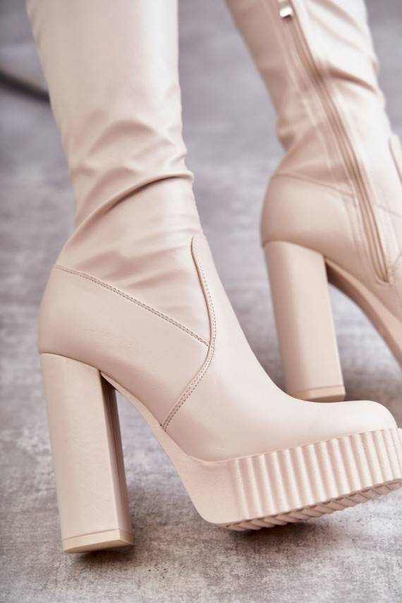 Leather High Boots On Platform Beige Katrina 