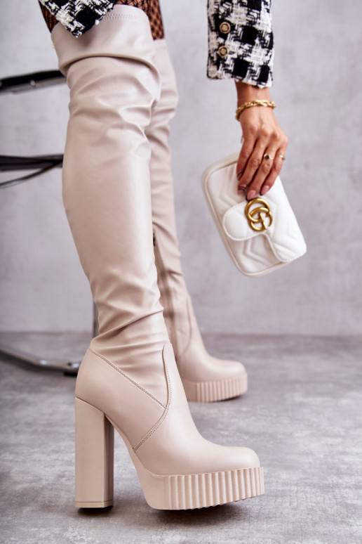 copy of Leather High Boots On Platform Beige Katrina