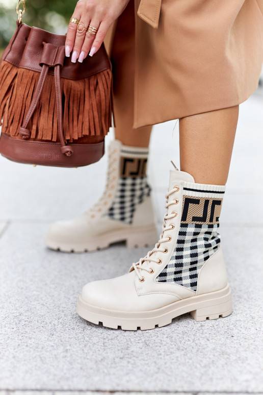 Elastic Fabric Boots Beige Love Story