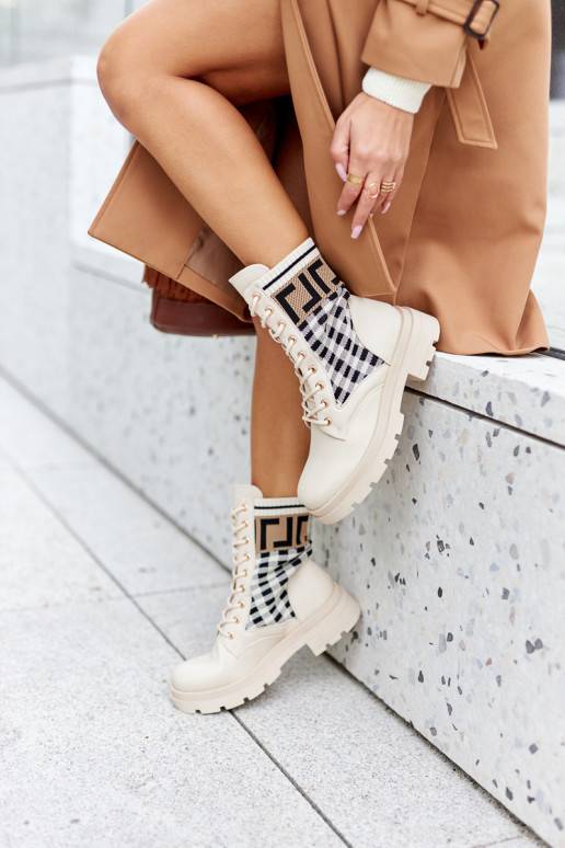 Elastic Fabric Boots Beige Love Story