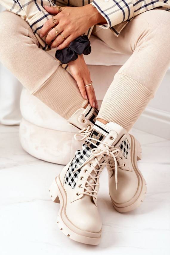 Elastic Fabric Boots Beige Love Story