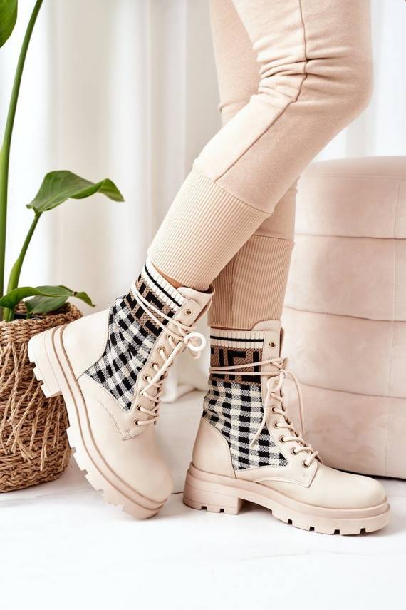 Elastic Fabric Boots Beige Love Story