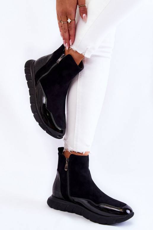 Suede Women's Boots Sneakers Black Anita