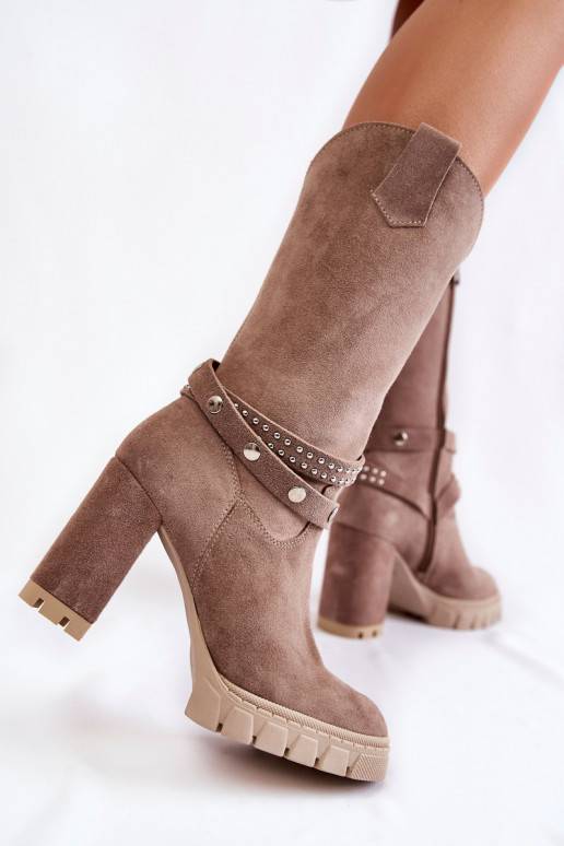 Women's high boots on a high heel Lewski Shoes 3246 Cappucino