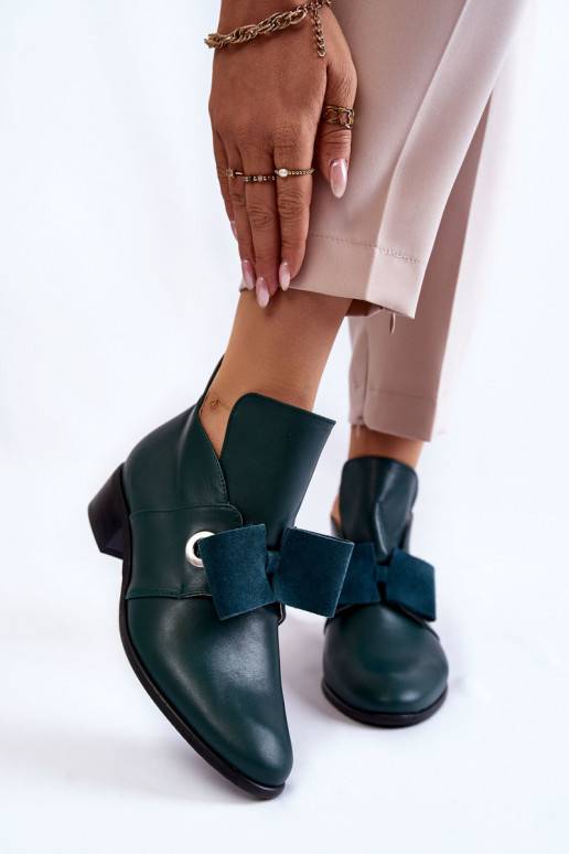Leather Brogues With A Suede Bow Green Thalia