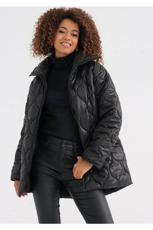 Rena - Long black quilted jacket