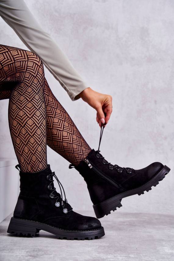 Women's Suede Warm Boots With Ribbed Black Helia