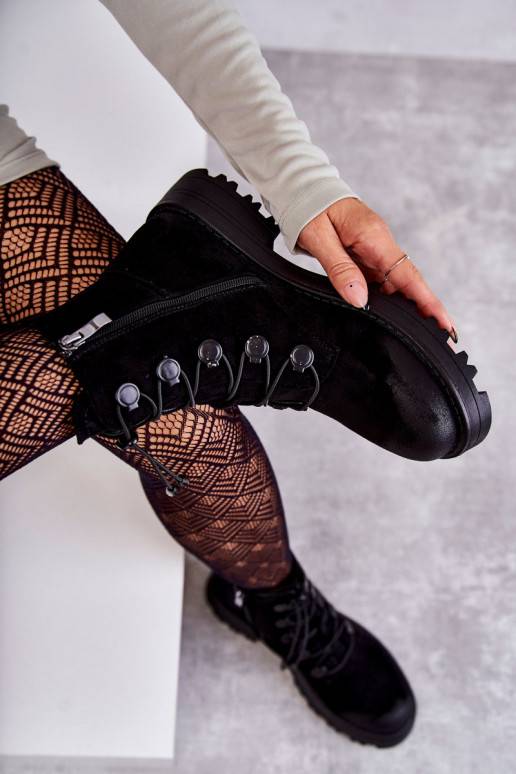 Women's Suede Warm Boots With Ribbed Black Helia Women's Suede Warm Boots With Ribbed Black Helia